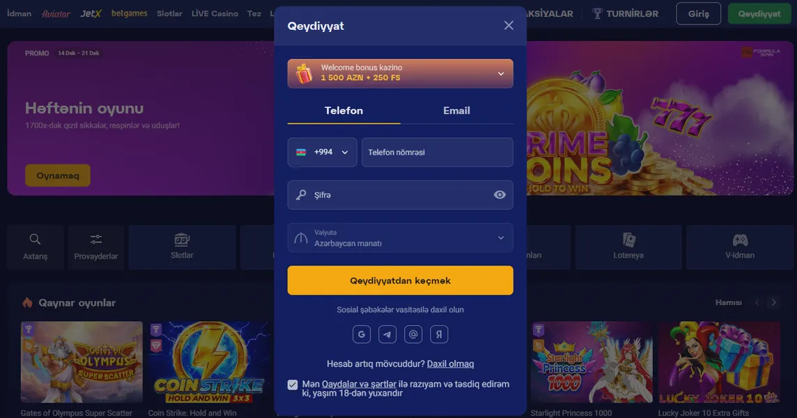 Olymp Casino qeydiyyatı və hesaba giriş qaydası